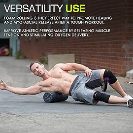 ProsourceFit High Density Foam Rollers 24 - inches long, Firm Full Body Athletic Massage Tool for Back Stretching, Yoga, Pilates, Post Workout Muscle Recuperation, Black/Blue