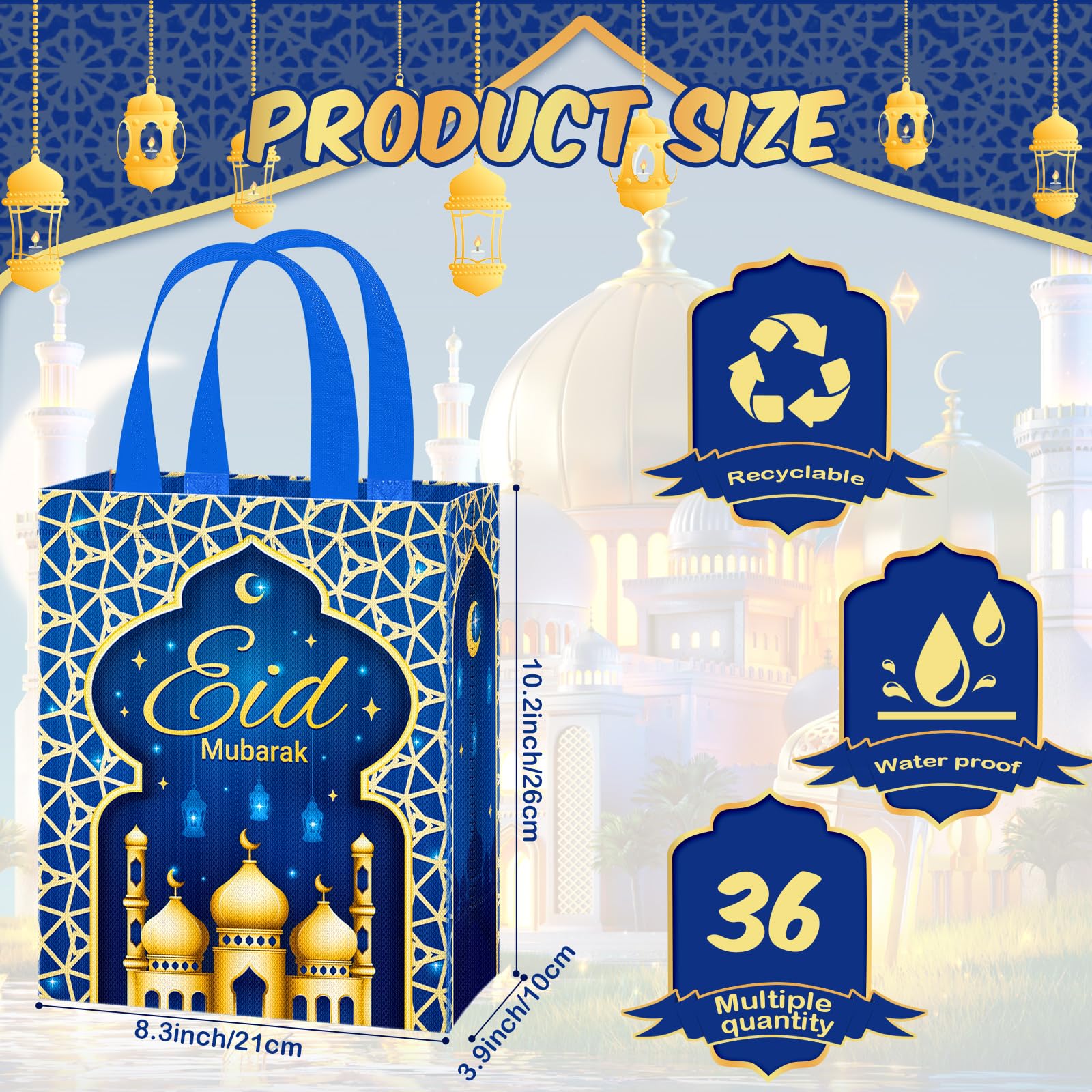 Eid Gift Bag with Handles Reusable Mubarak Treat Bag Non Woven Tote Bags for Ramadan Eid