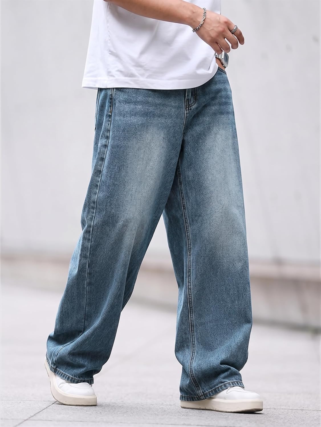 EMMIOL Baggy Jeans Men,y2k Jeans Cargo Design Wide Leg Loose Fit,Mens Denim Pants Vintage Skater Streetwear Relaxed