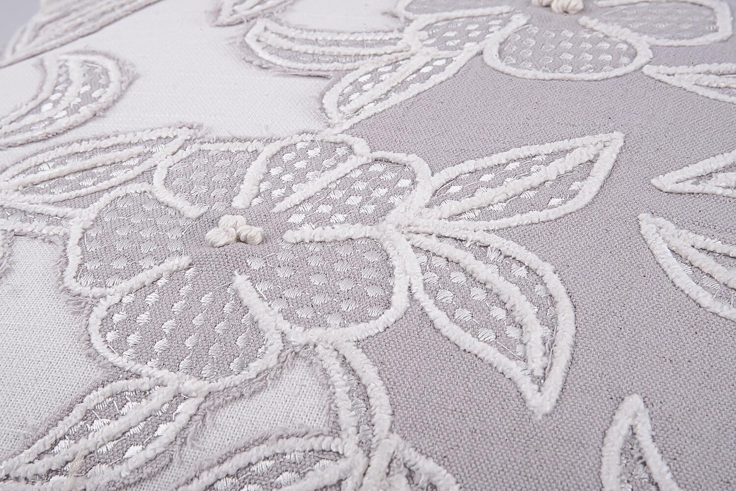 Boho Style Floral Printed Cotton Embroidered Square Decorative Pillow Decorative Throw Pillow Covers, Handmade 18x18 (Silver Flowers)