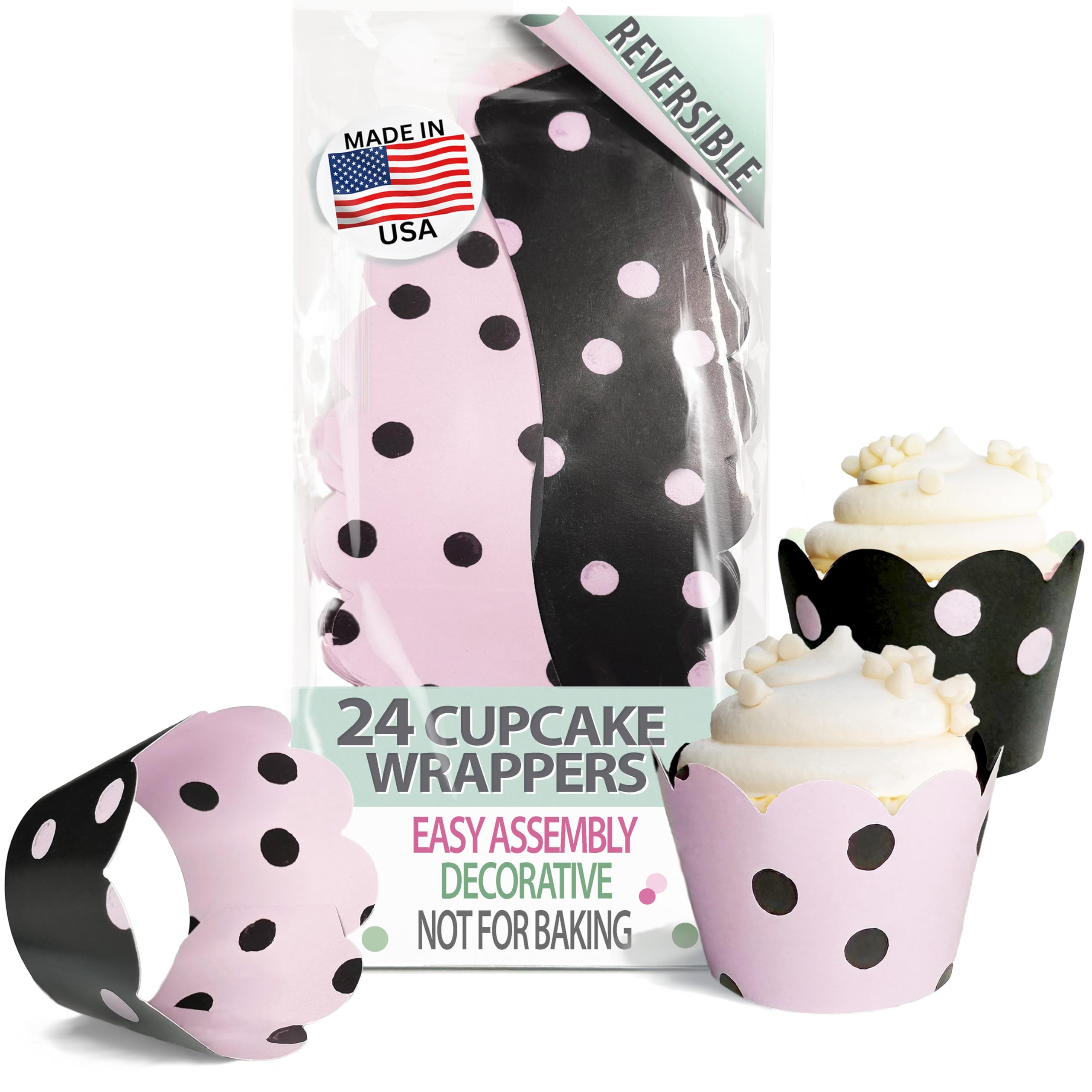 Cupcake Wrappers - Pink & Black Dot Wedding, She Said Yes Bridal, Baby Shower Decoration, Kpop Princess Ballet Birthday Party Supplies, Polka-Dot Girl