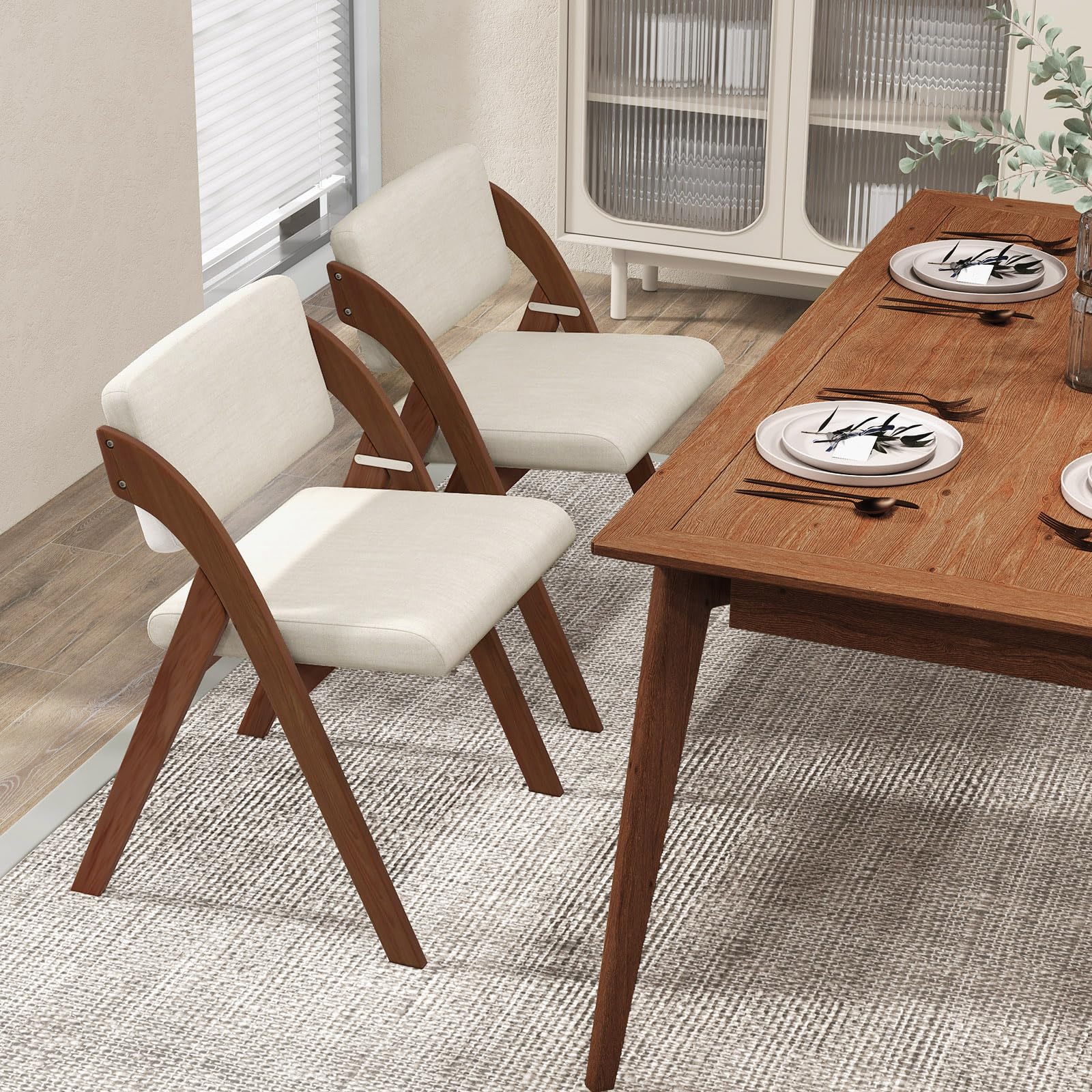 Set van 2 Eetkamerstoelen Klapstoel met Rubberhouten Poten Gestoffeerde Zitting en Rugleuning Geen Montage Nodig