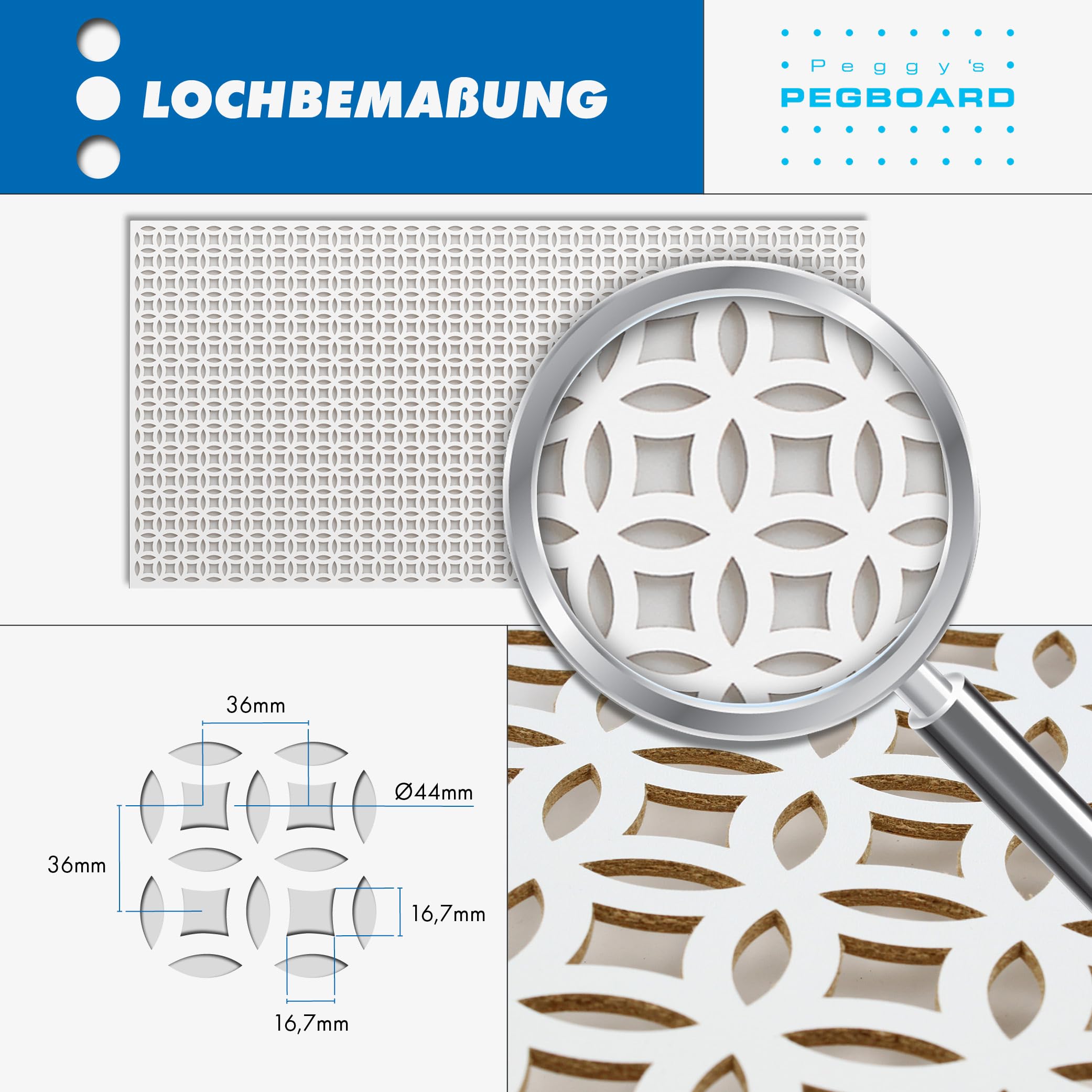 PEGBOARD - Dhaka Lochwand 122 x 61 x 0,3 cm MDF Holzplatte weiß lackiert Heizkörperverkleidung, Türfüllung, Paravent oder Lüftungsgitter (Einzelpack 1x Lochwand)