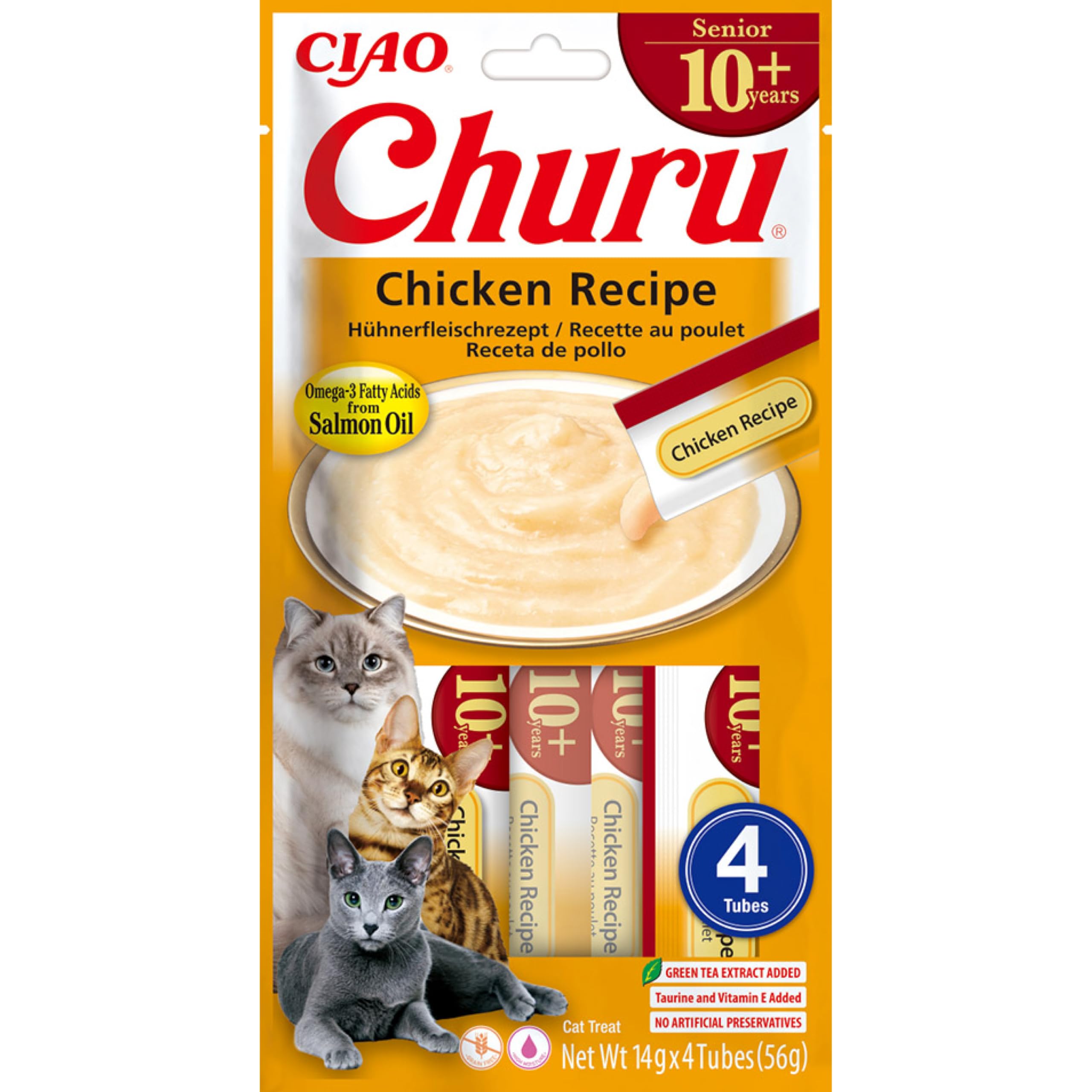 Inaba Churu Chicken Recipe Senior 10+ Cat Treats - 4 X 14G Salmon Size 10