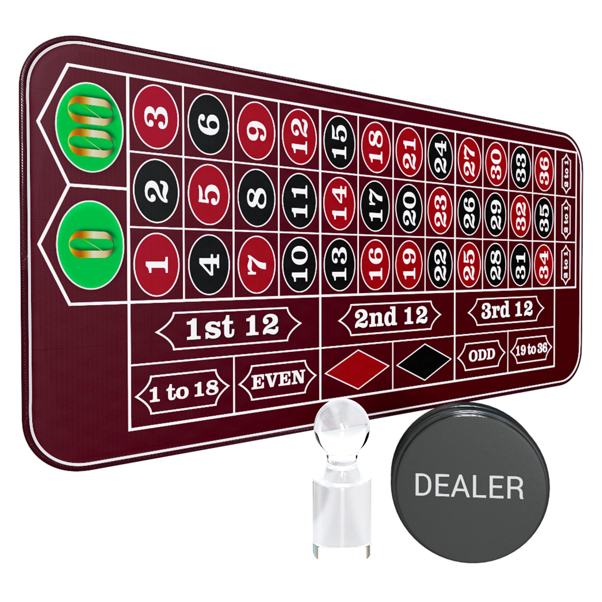 Casino Roulette Mat 70" x 35" Rubber Roulette Table Mat Roulette Felt Mat with Storage Bag Win Marker Roulette Table Top Mat Casino Games for Adults-Red