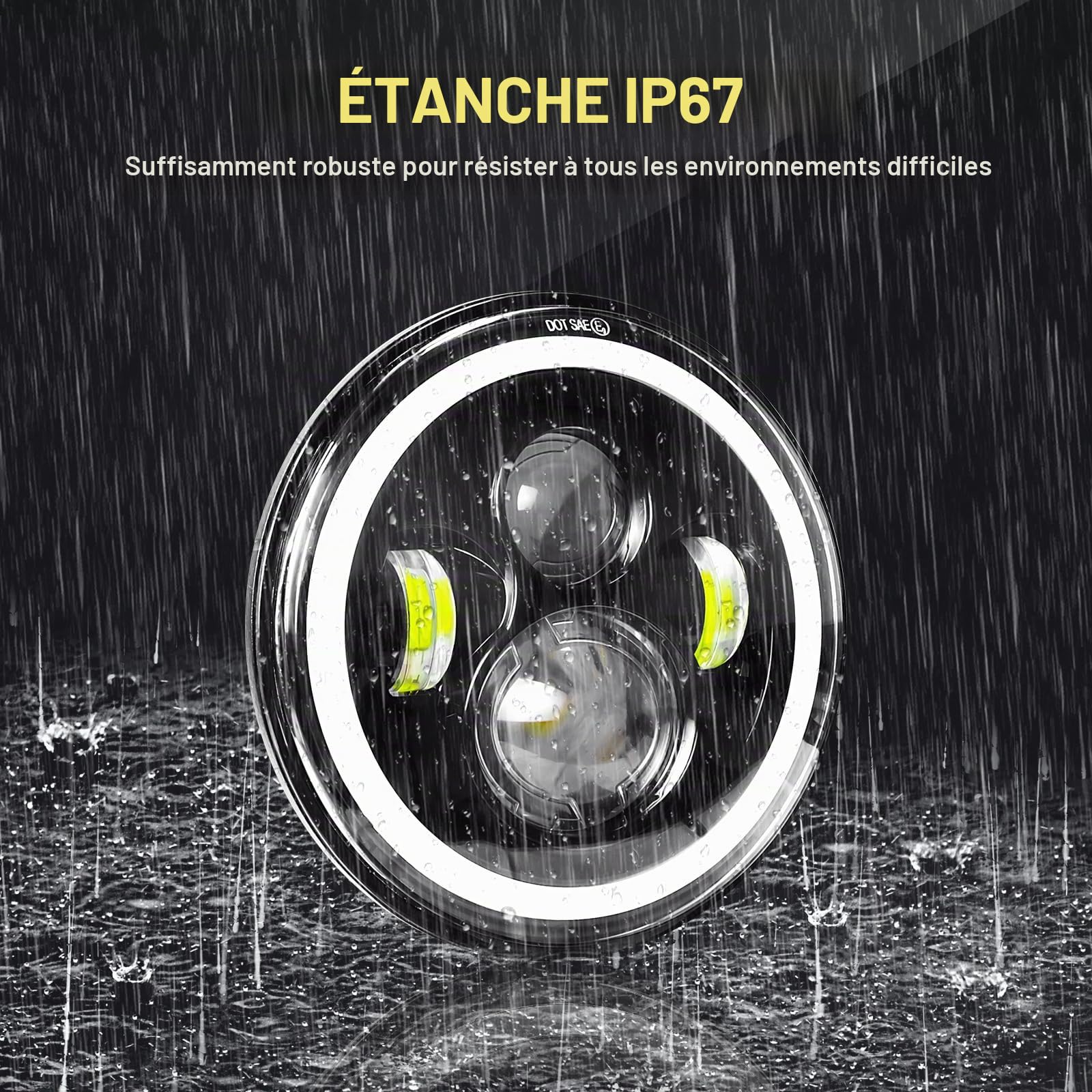 2 x 7 pouces Phare LED Auto Moto, 50W Phare de Travail Blanc Bleu
