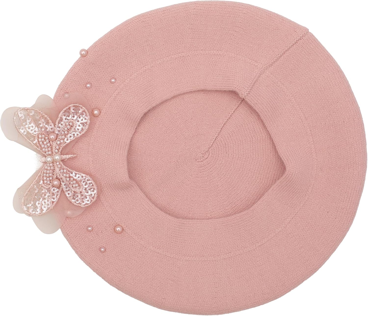 ZLYC Kids Beret Hat Girls Solid Color Knit Floral Artist French Beret Cap