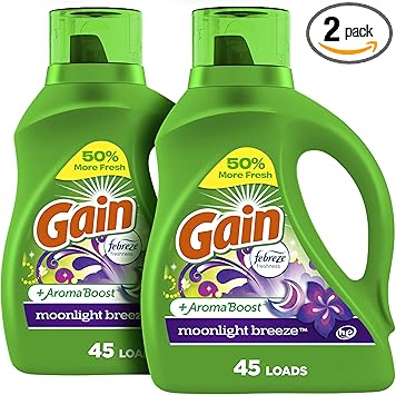 Gain + Aroma Boost Laundry Detergent Liquid Soap, Moonlight Breeze Scent, 45 Loads, 65 Fl Oz, (Pack of 2), He Compatible, Gain Laundry Detergent, Liquid Laundry Detergent
