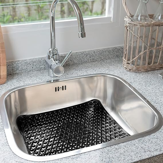 2 Pack Kitchen Sink Mat for Stainless Steel Sink, PVC Eco-friendly Sink Protector for Bottom of Kitchen Sink, Dishes and Glassware, Fast Draining, Triangular Hole Design, 12.6 x 10.5 Inches (Black)