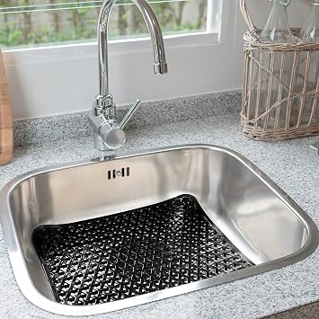 2 Pack Kitchen Sink Mat for Stainless Steel Sink, PVC Eco-friendly Sink Protector for Bottom of Kitchen Sink, Dishes and Glassware, Fast Draining, Triangular Hole Design, 12.6 x 10.5 Inches (Black)