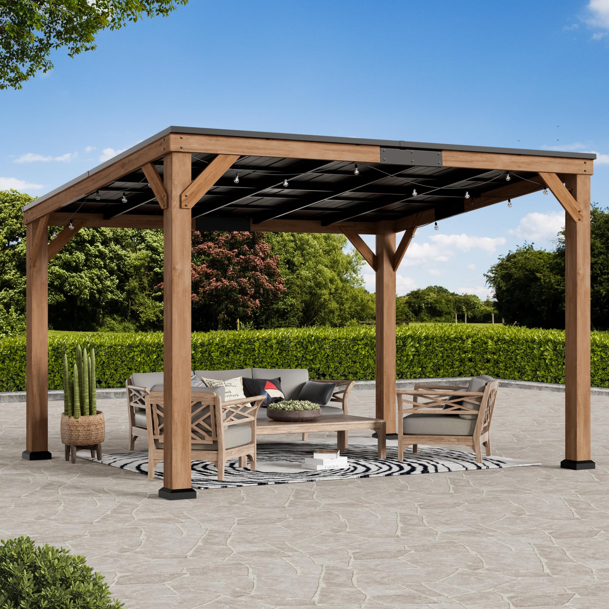 Modern Shade Supreme Cedar Wood Gazebo 10' x 12' with Hardtop Slope Roof