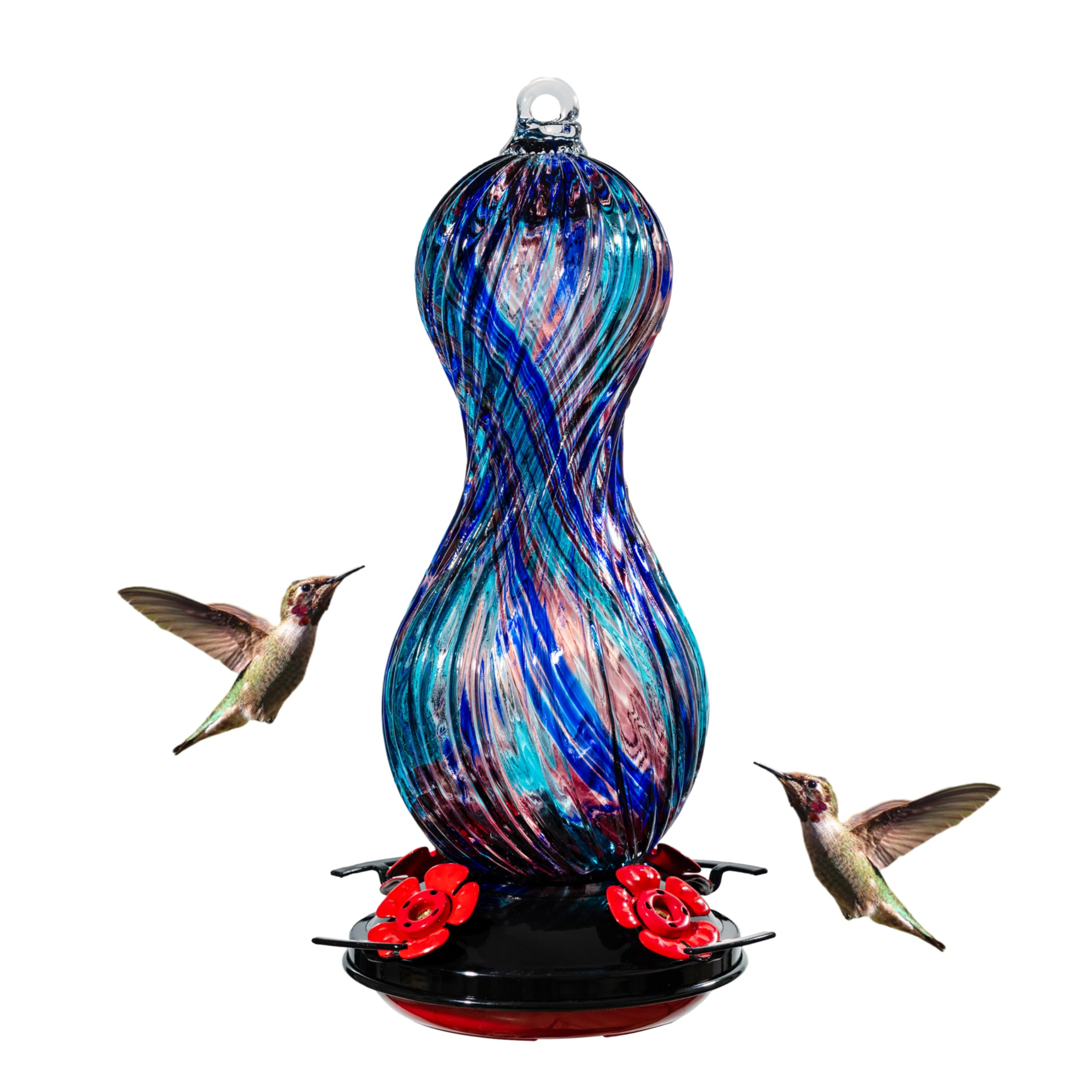 Muse Garden 24 OZ Hand Blown Glass Hummingbird Feeder