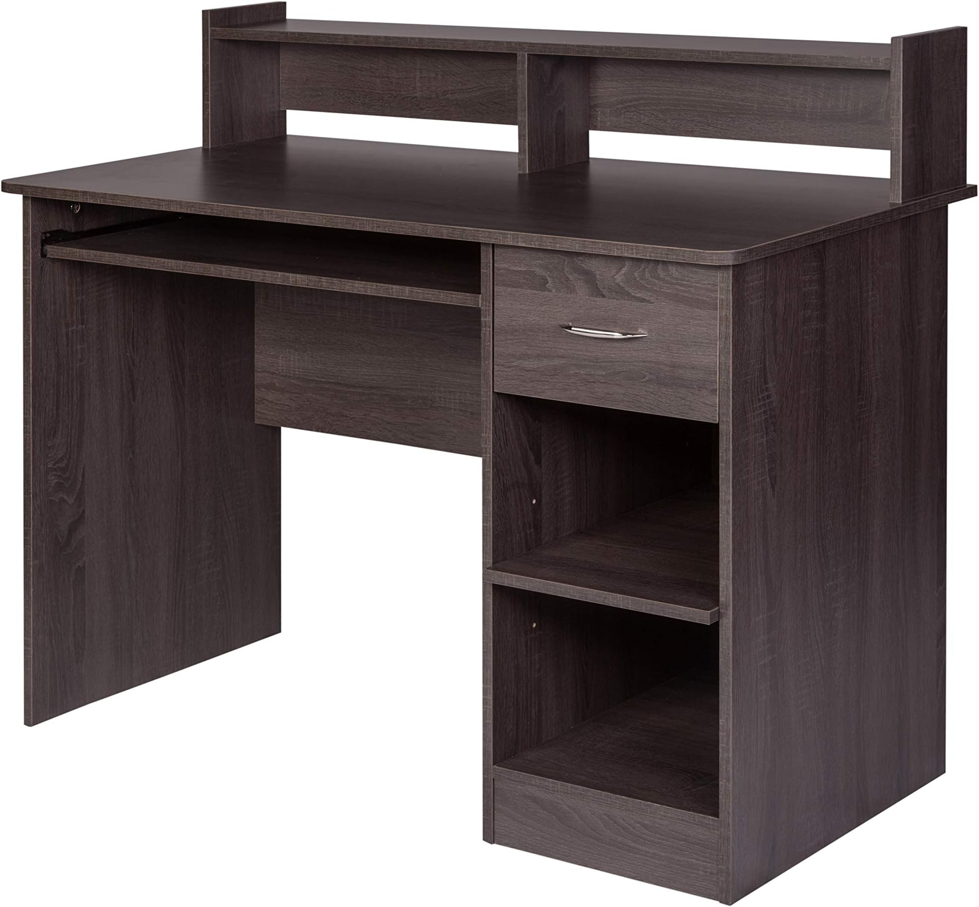 OneSpace Essential Computer Desk, Hutch with Pull-Out Keyboard, Grey Oak