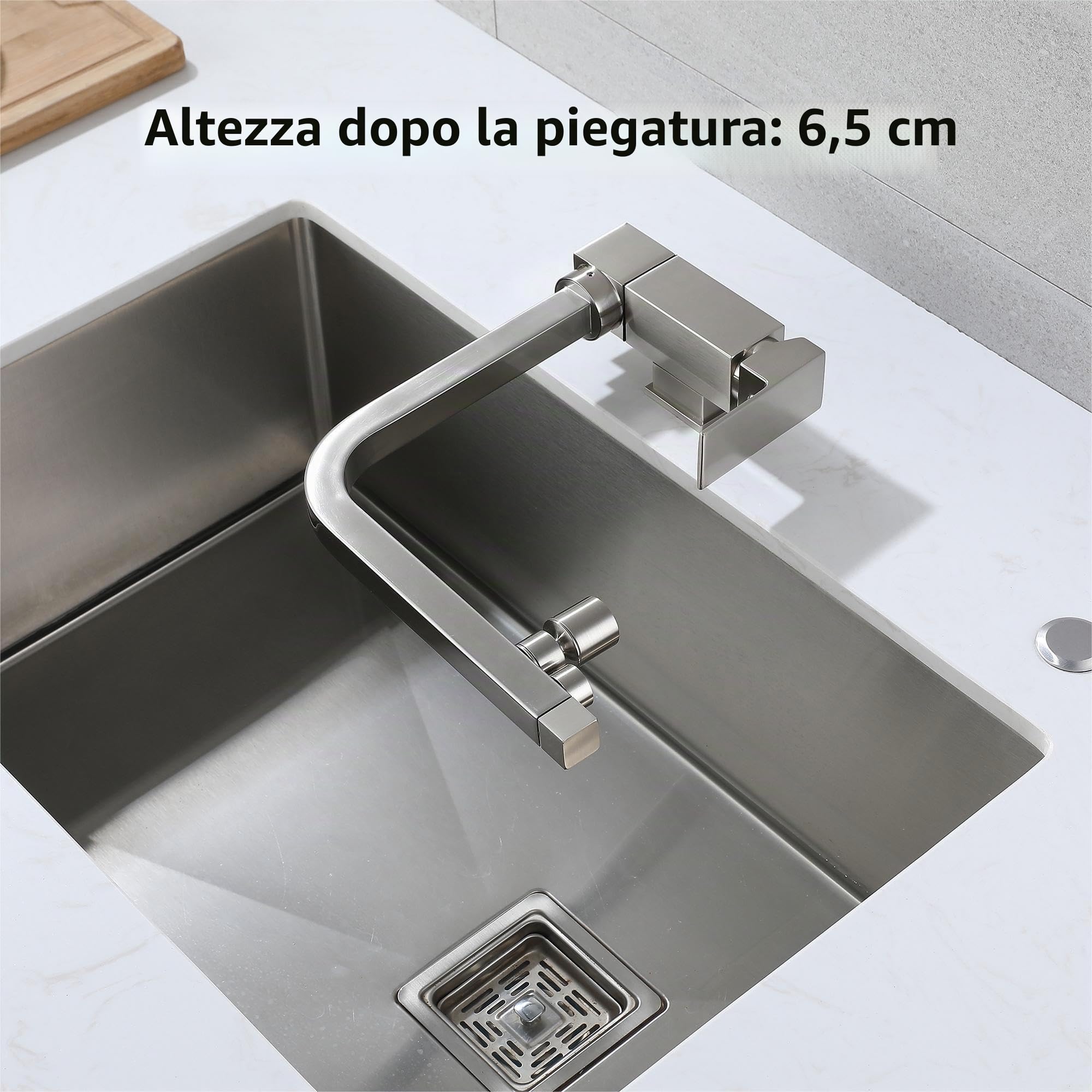 Rubinetto Sottofinestra 3 vie per depuratore, sottofinestra a tre vie, cucina pieghevole, ottone, rubinetto cucina pieghevole (Nichel spazzolato/satinato)