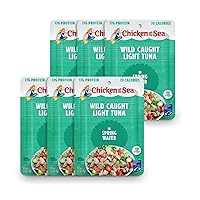 Vista 10 de Chicken of the Sea Atún ligero capturado en agua de manantial, paquetes de 2.5 onzas, 12 unidades, atún alto en proteínas 100% en agua, comidas