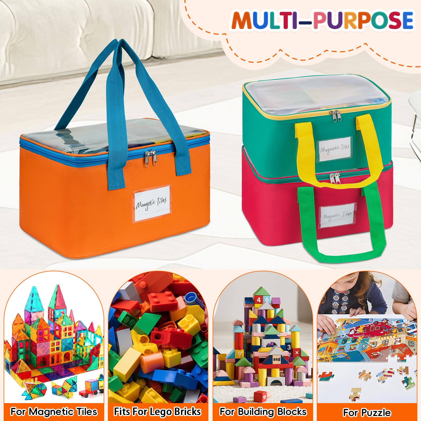 3 Packungen große magnetische Fliesen-Aufbewahrungstaschen, magnetischer Fliesen-Aufbewahrungsbehälter, Spielzeug-Organizer mit Netztasche und Tag-Tasche für Magnetbaufliesen, Brettspiel, Puzzle und