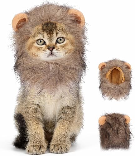 Miniatura 7 de Disfraces de Halloween para gatos, pelucas de melena de león para disfraces de gato, ajustables, cómodas, divertidas, para mascotas, gatos,