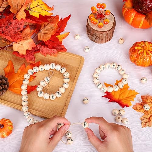 Miniatura 4 de Waline - 100 cuentas de madera para manualidades de Acción de Gracias, estilo rústico, cuentas redondas naturales para manualidades de otoño y