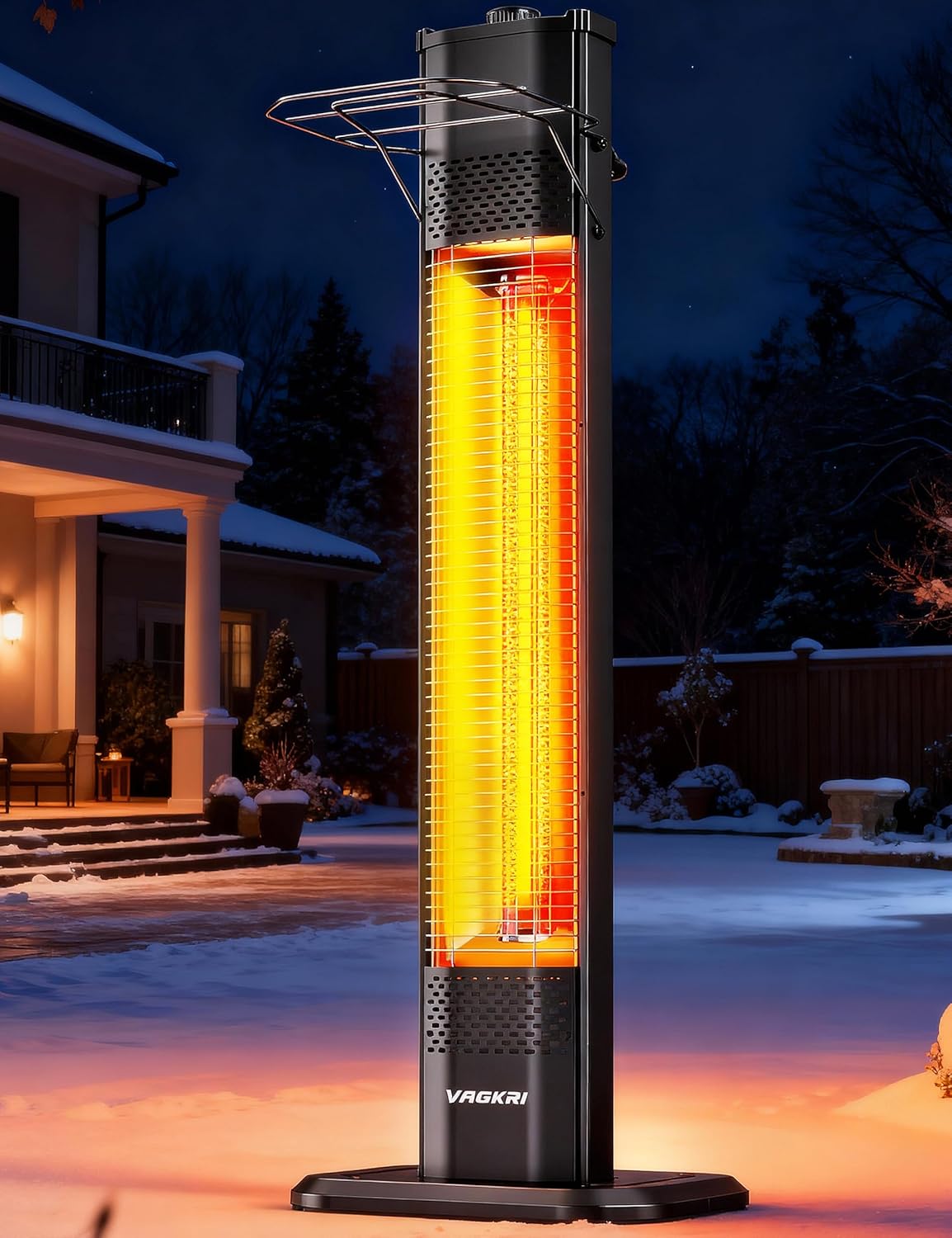 VAGKRI Outdoor Electric Patio Heater, 1500W 36" Infrared Heater with 2 Heat Tube, 3 Levels, Tip-Over&Overheat Protection, IPX5 Waterproof Tower Electric Patio Heater for Outdoor Indoor, Backyard, Room