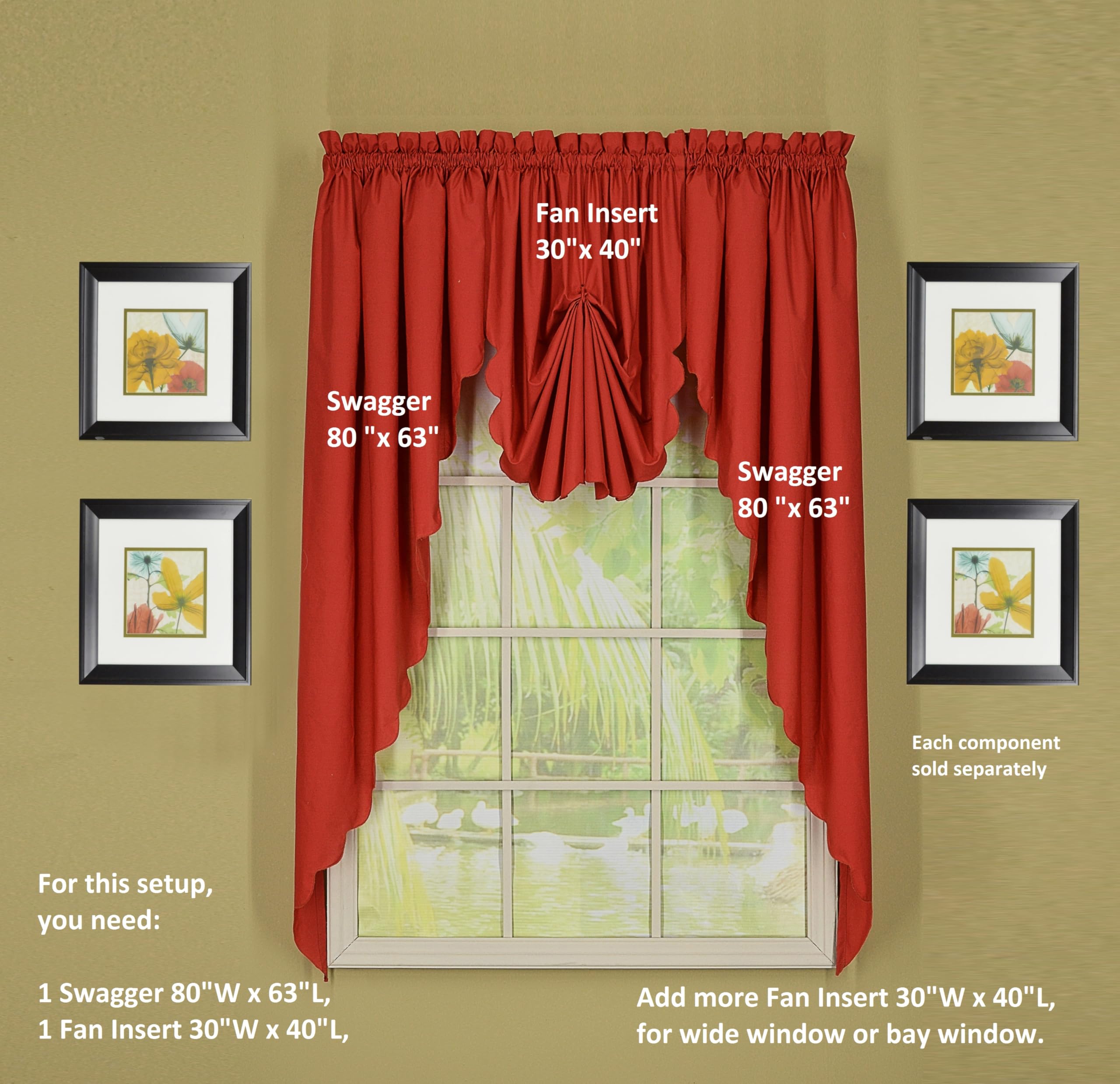 Today's Curtain Orleans 63" Swagger Pair Tambour Scallop Edge Curtain, Brick Red, 80" W x L (Pack of 1), W 63" x L 80" (1 Panels) - Image 3