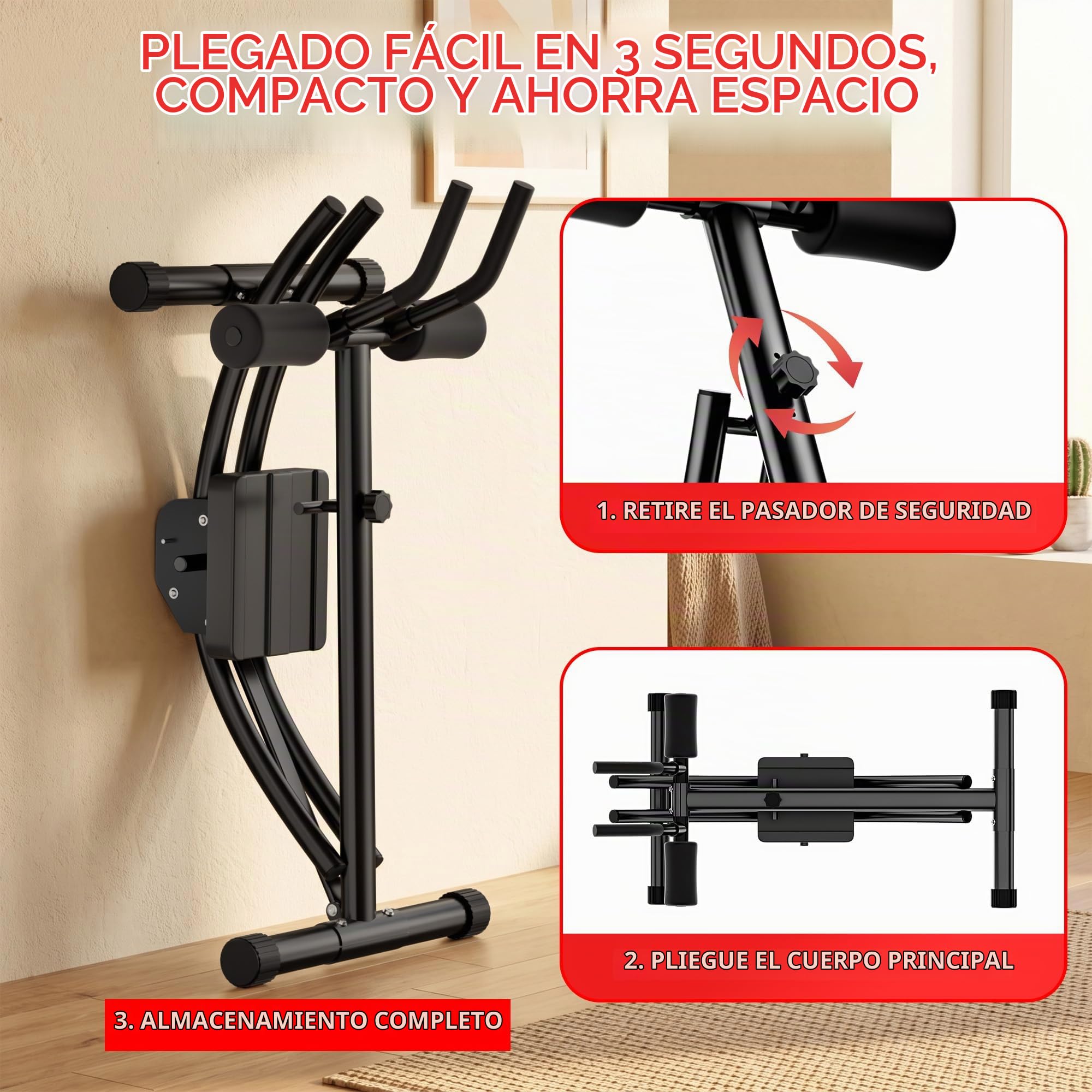 Máquina Abdominal Plegable, Aparato Abdominales Aplanar Vientre, Máquina Abdominales Musculación con Riel Deslizante, Aparato Deporte Casa