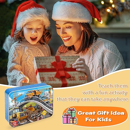 Miniatura 152 de LELEMON Rompecabezas para niños de 4 a 8 años, rompecabezas de 100 piezas para niños, rompecabezas educativos para niños en una caja de metal