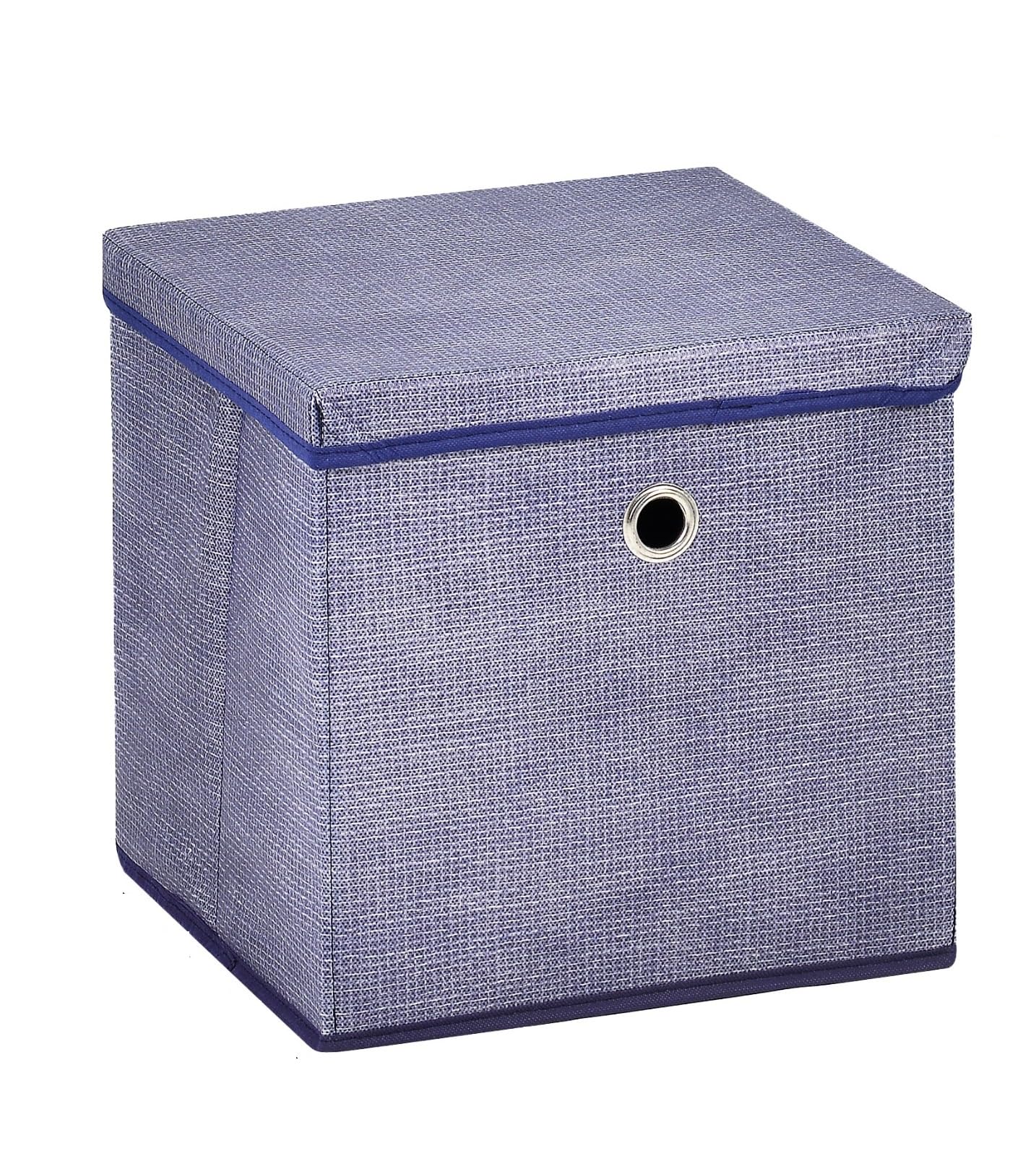 A406 Fabric Storage Boxes with Lids, Set of 4, Collapsible Cubes for Home Organisation, Foldable Cube box Available in Grey, Black, Beige, Blue (Blue, 25x25x25cm)