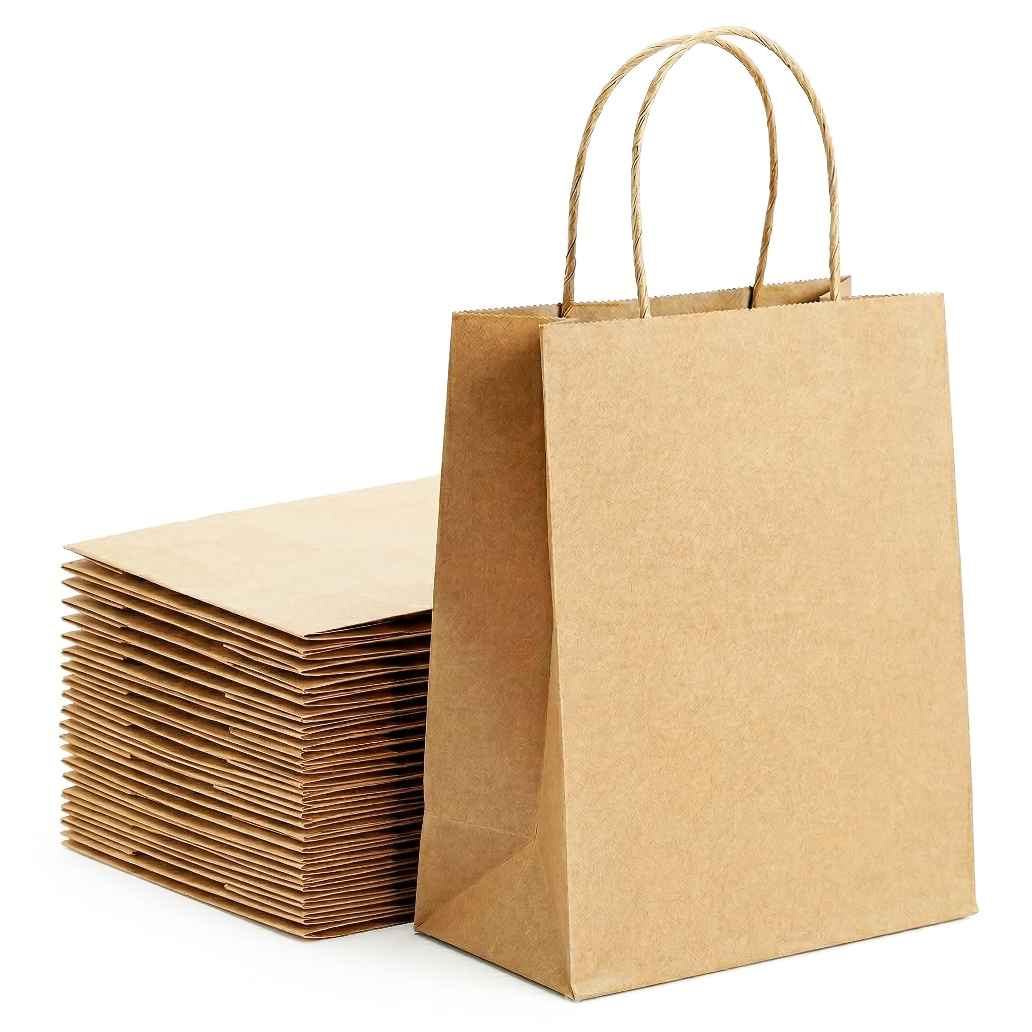 Barpre 50x Brown Paper Bags with Handles (21x15x8cm) - Heavy Duty Small Gift Bags for Party Favours, Retail & Boutique - High-Density 120GSM Kraft Carrier Bags for Christmas, Crafts & Lunch