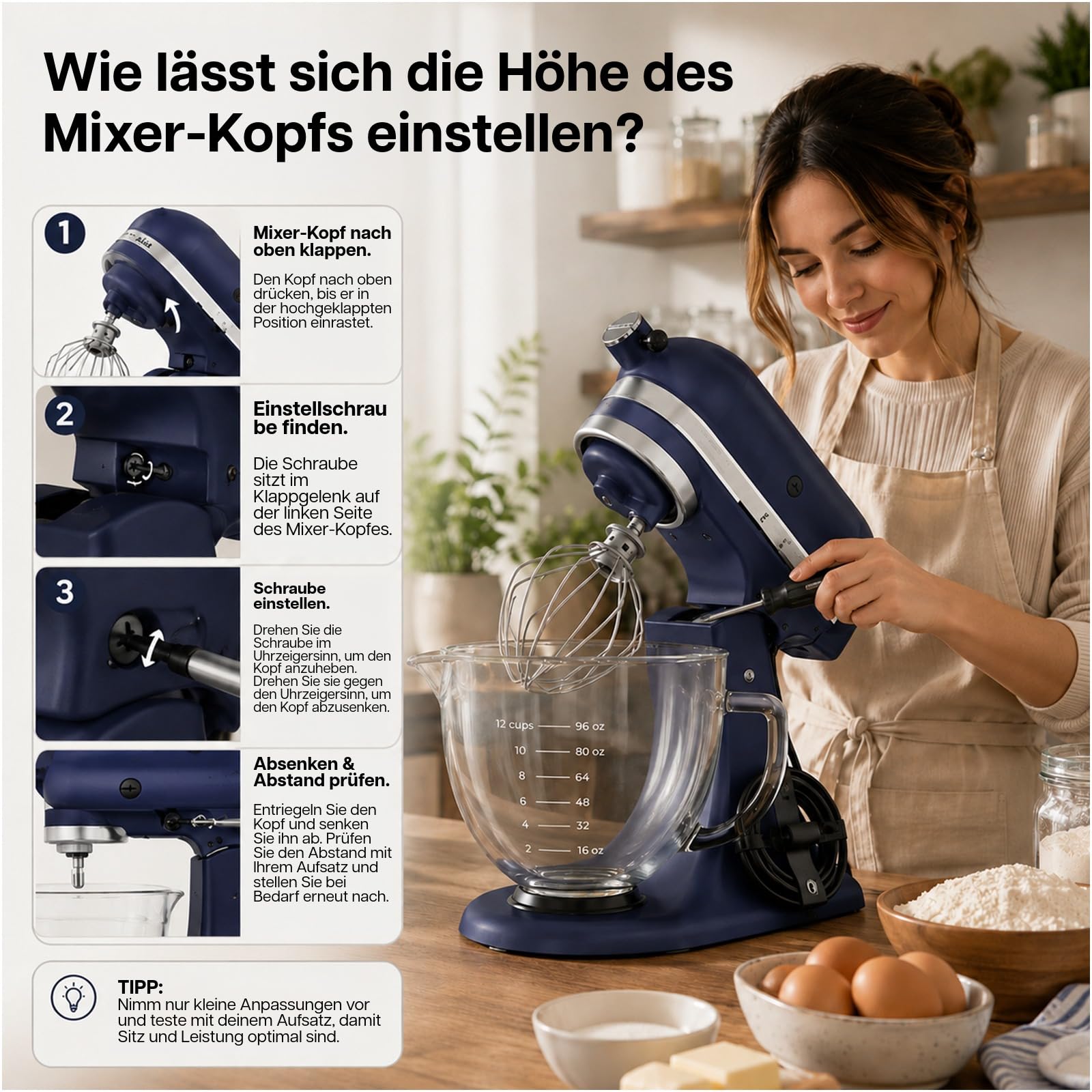 MMOBIEL Rührschüssel aus Glas für KitchenAid 4.3, 4.7/4.8L Artisan & Classic Serie Küchenmaschinen Zubehör 4.8L Glasschüssel mit Griff, Ausguss & Messmarkierungen – Nur Handwäsche