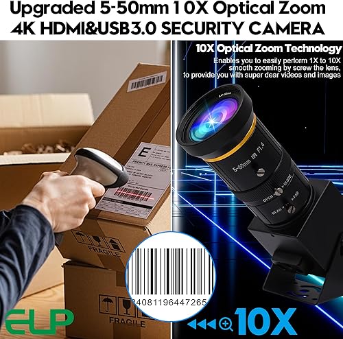 Miniatura 9 de ELP Cámara USB USB 4K USB 3.0 HDMI Zoom Manual Cámara Web 4K 60fps Cámara de PC Mini Cámara de Primer Plano para Computadora H.264 Telescopio Cámara