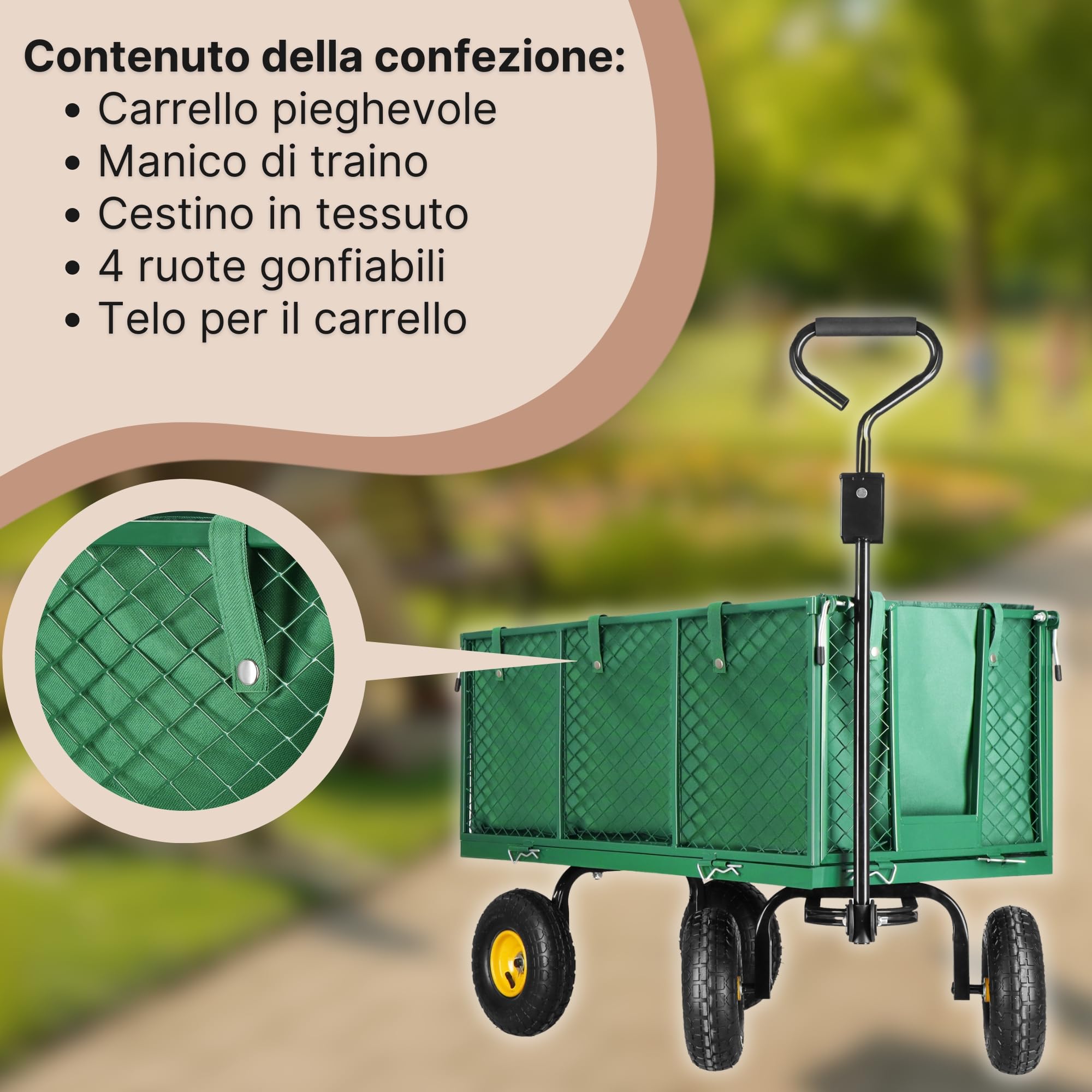 Carrello da giardino pieghevole 250l 400kg trasporto budowlano giardinaggio con bordi apribili springos