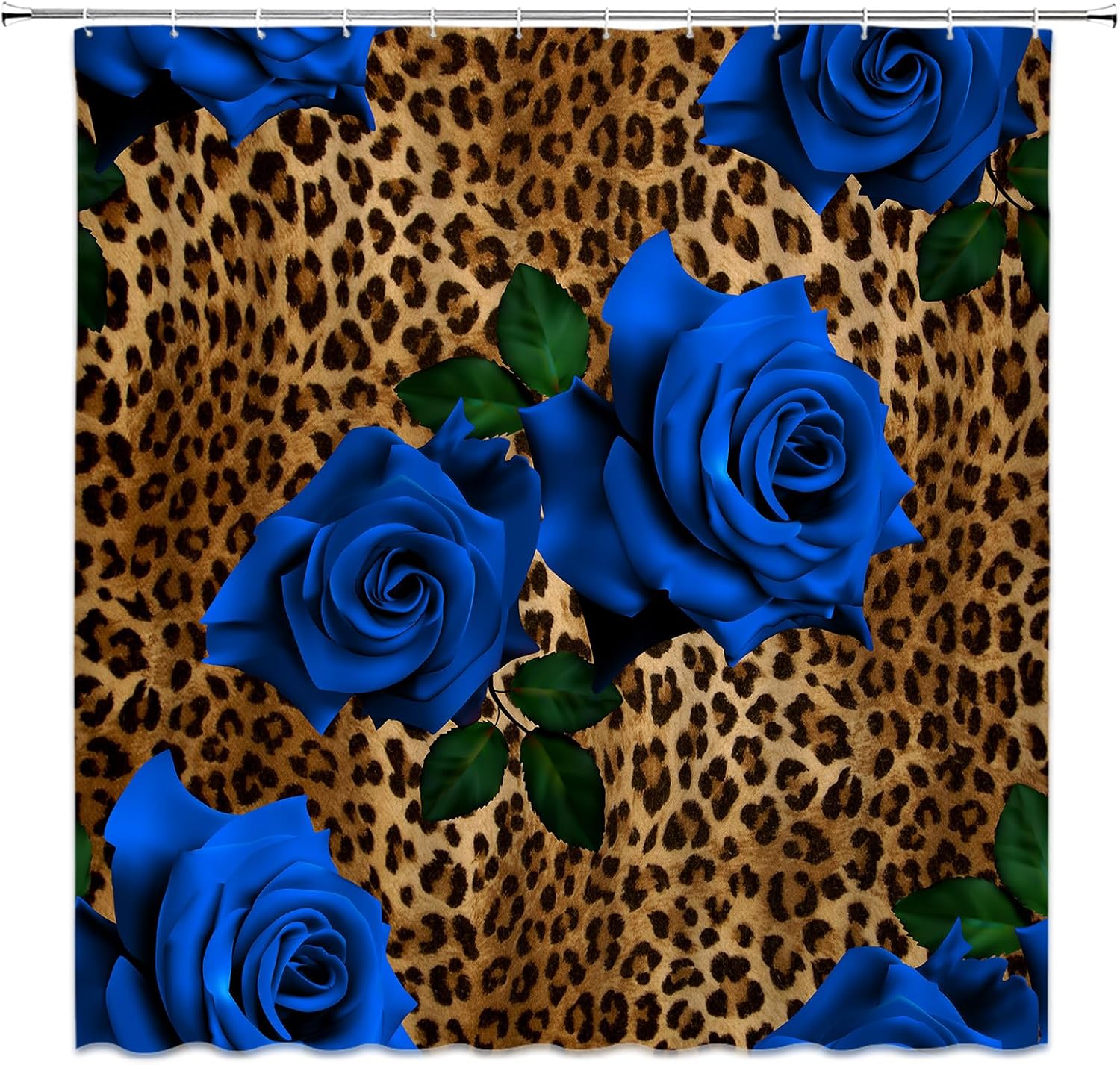 Leopard Flower Shower Curtain Red Rose Floral Valentines Wild Animal Print Mix Skin Pattern Creative Modern Woman Fabric Bathroom Decor Set with Hooks(84" Wx70 H)