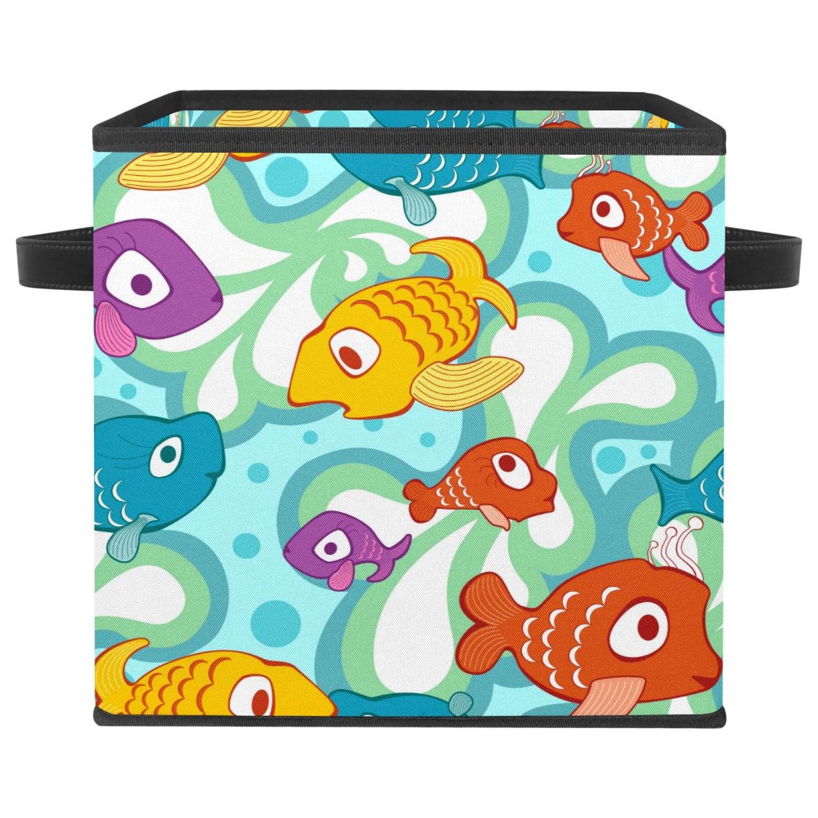 Cube de rangement pliable tissu enfant avec poignées motif poisson