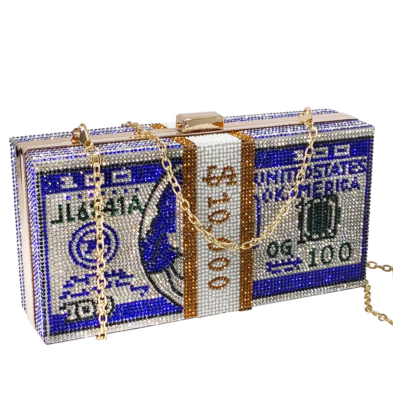 Women's Money Clutch Purse Rhinestone Bling Glitter Evening Handbag Dollar Crossbody Shoulder Bag