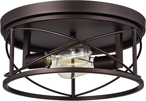 Miniatura 2 de RADIANCE goods Industrial 2 Light - Lámpara de techo de bronce aceitado de 14 pulgadas de ancho