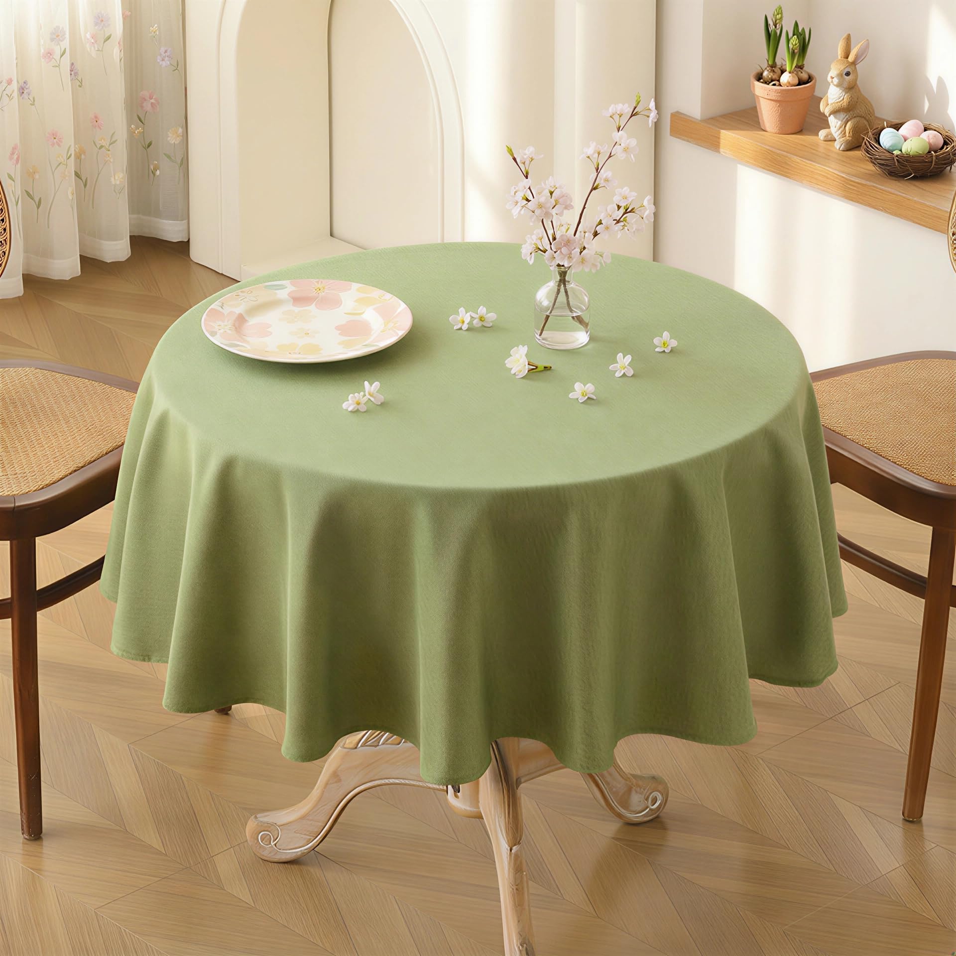 Mebakuk - Mantel Redondo De Lino, Impermeable, Antiencogimiento, Suave