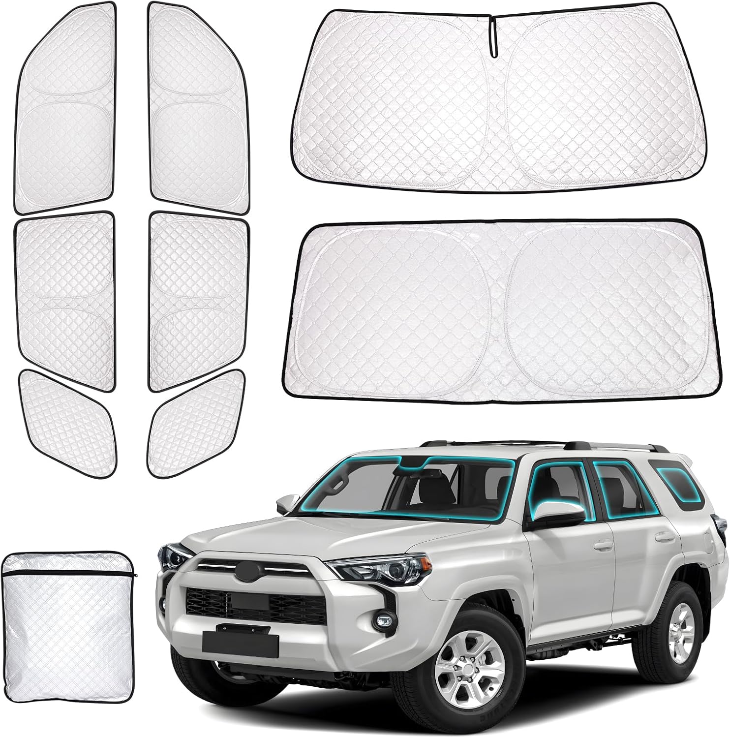 ZATOTOO Car Window Shades for 2017-2024 Toyota 4Runner Sun Shade for Side Window Front Rear Windshield Triangular Window Shade Privacy UV Ray Sun Blocker Heat Insulation for Camp Nap Long Time Parking Toyota 4Runner(2017-2024)