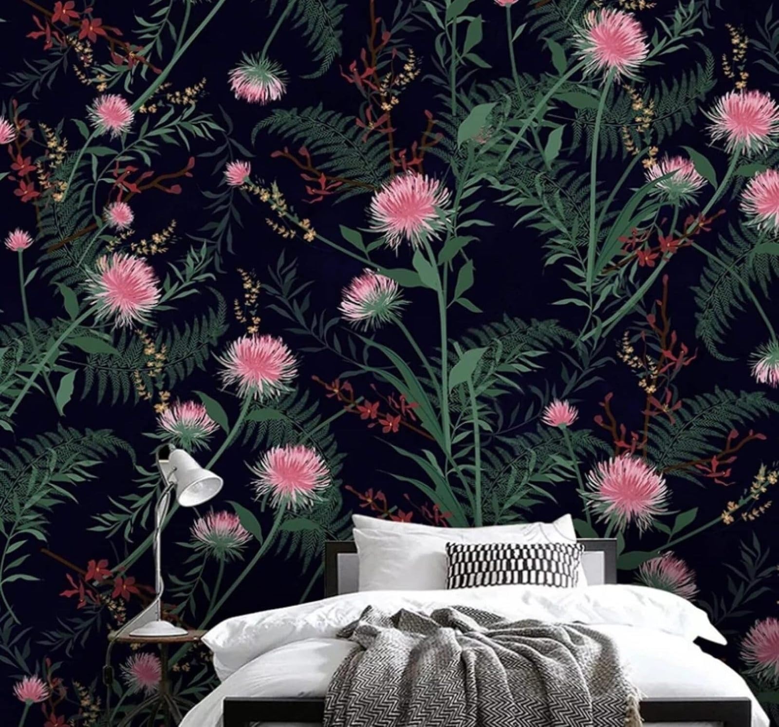Wallpaper-3D-Xlm 300Cm×210Cm(B×H) Fresh Green Plants Pink Flowers 3D Wallpaper Easy Install Feature Office Living Room Sofa Bedroom Tv Background Wall Decoration-300Cm×210Cm