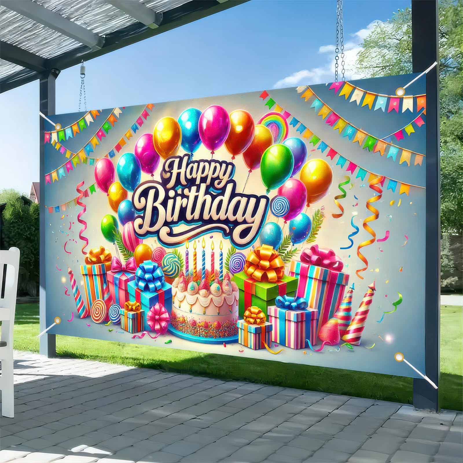 BlissYard Happy Birthday Banner 71x43 Inch Birthday Backdrop Supplies Banner Shooting Background Colorful Balloons and Gifts Design Party Banners