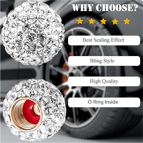 Miniatura 6 de 4 piezas de tapones de válvula de neumático con cristal brillante y diamante, tapones de rueda de coche con diamantes de imitación brillantes para