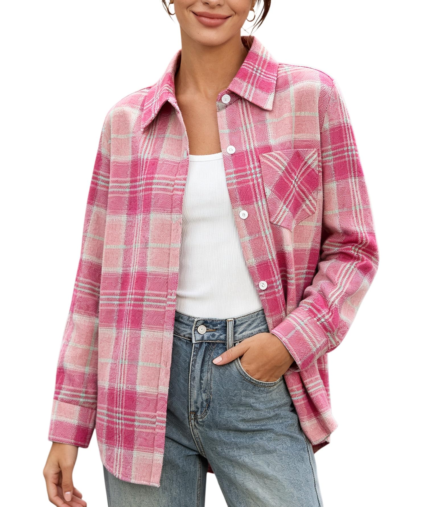 SANGTREE Womens and Girls Long Sleeve Flannel Shirt Plaid Button Down Shirt