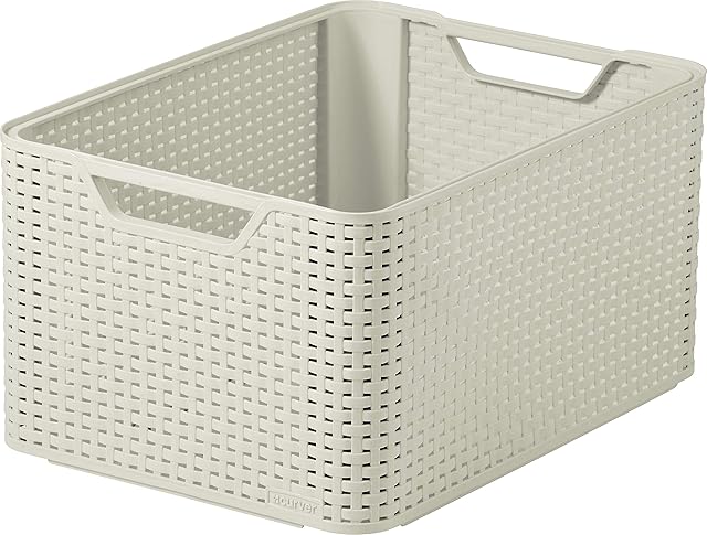 Curver Style Large Rectangular Storage Basket, Vintage White, 30 Litre