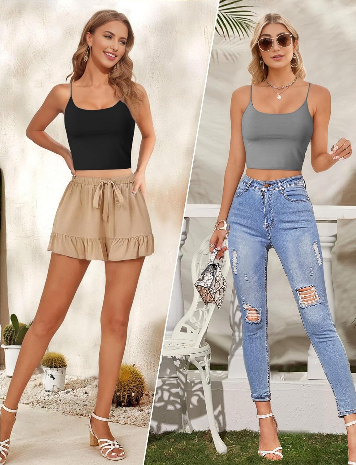 Buauty 2 & 4 Packs Crop Tank Top for Women, Basic Solid Cropped Double Layer Spaghetti Strap Short Sleeveless Camisole - Image 7