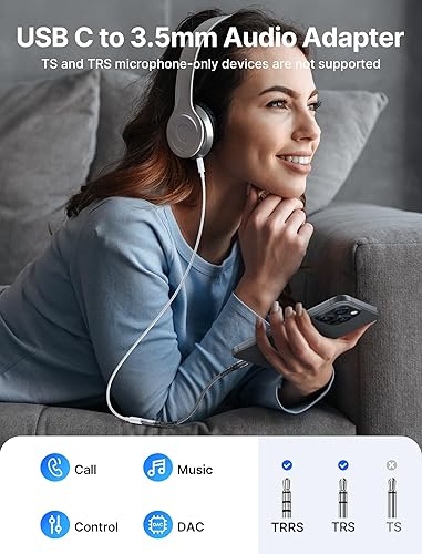 Miniatura 22 de JSAUX Adaptador USB C a conector de audífonos hembra de 6/64" (3.5 mm) para audio auxiliar, compatible con Samsung Galaxy S23, S23+, S23 Ultra, S22