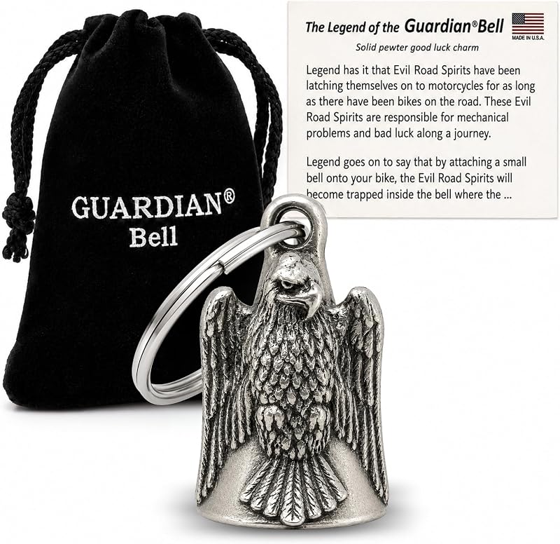 Chaveiro Sino Guardian Bell Eagle em Pewter sem Chumbo com Argola e Bolsa de Veludo GB10985