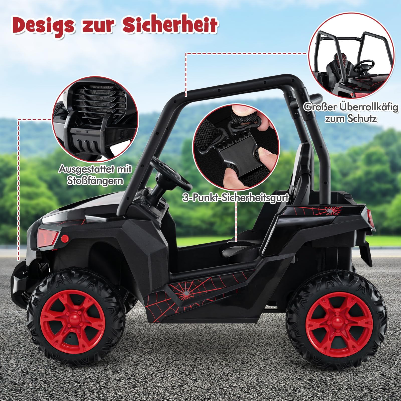 COSTWAY Samochód elektryczny dla dzieci, 24 V UTV z pilotem zdalnego sterowania 2,4 G, pojazdy elektryczne z muzyką, klaksonem, radiem i diodami LED, samochód elektryczny dla dzieci od 3 lat (czarny +