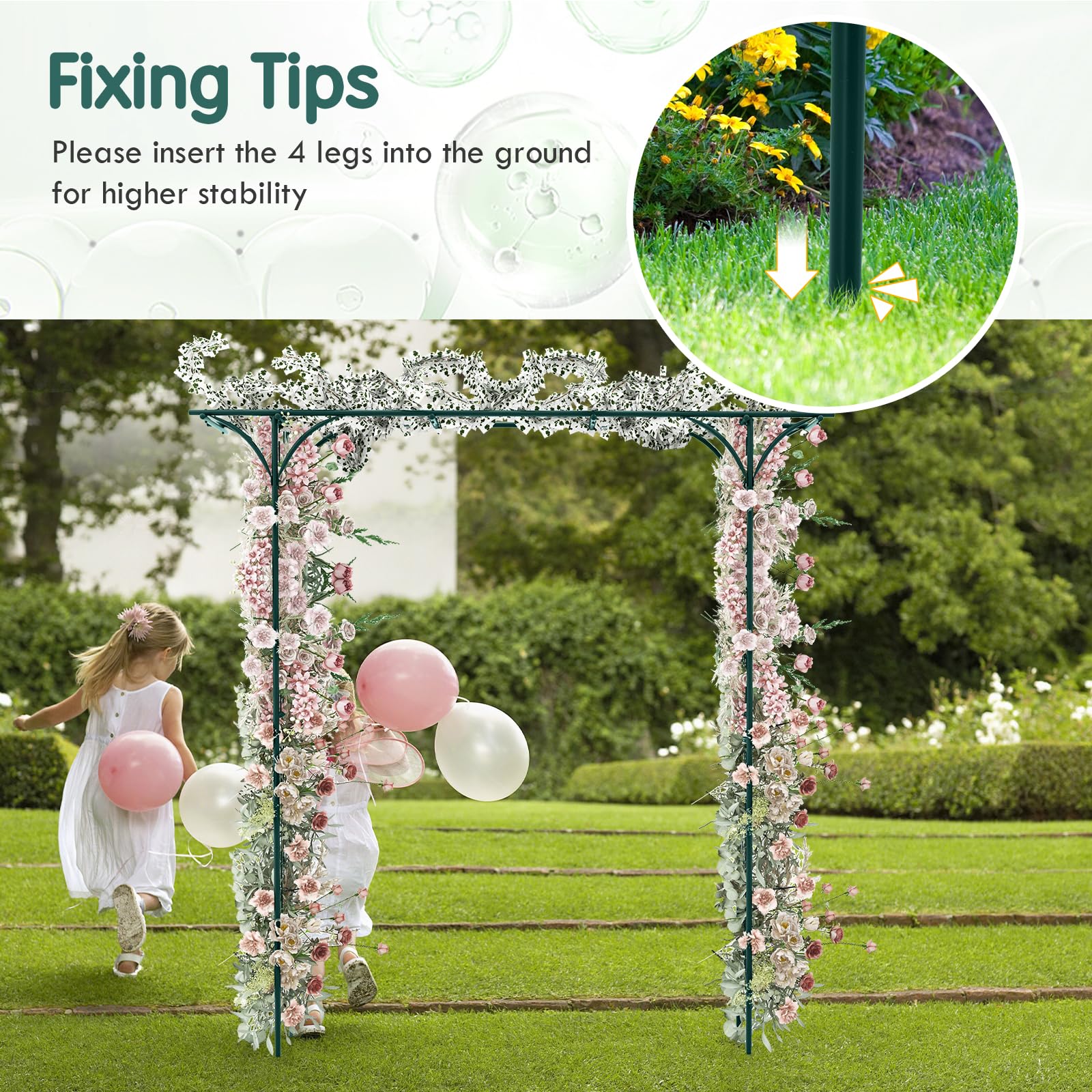 HOMASIS Arco de Rosas de jardín de Metal, Pérgola para Plantas trepadoras, Enrejado Arco para Boda, jardín, Fiesta, Pérgola Cuadrada Alta Resistencia Ayuda Flores Enrejado, 205x52x205cm (Verde)