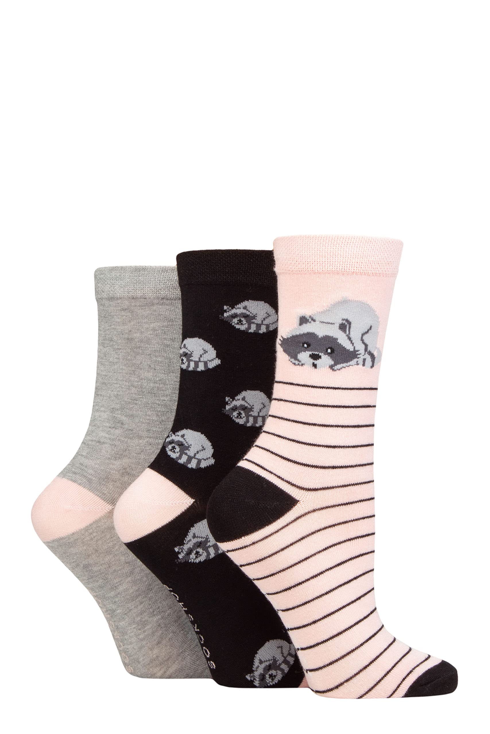 Sockshop Women's Racoon Lazy Panda Novelty Bamboo Socks Pack Of 3 4-8