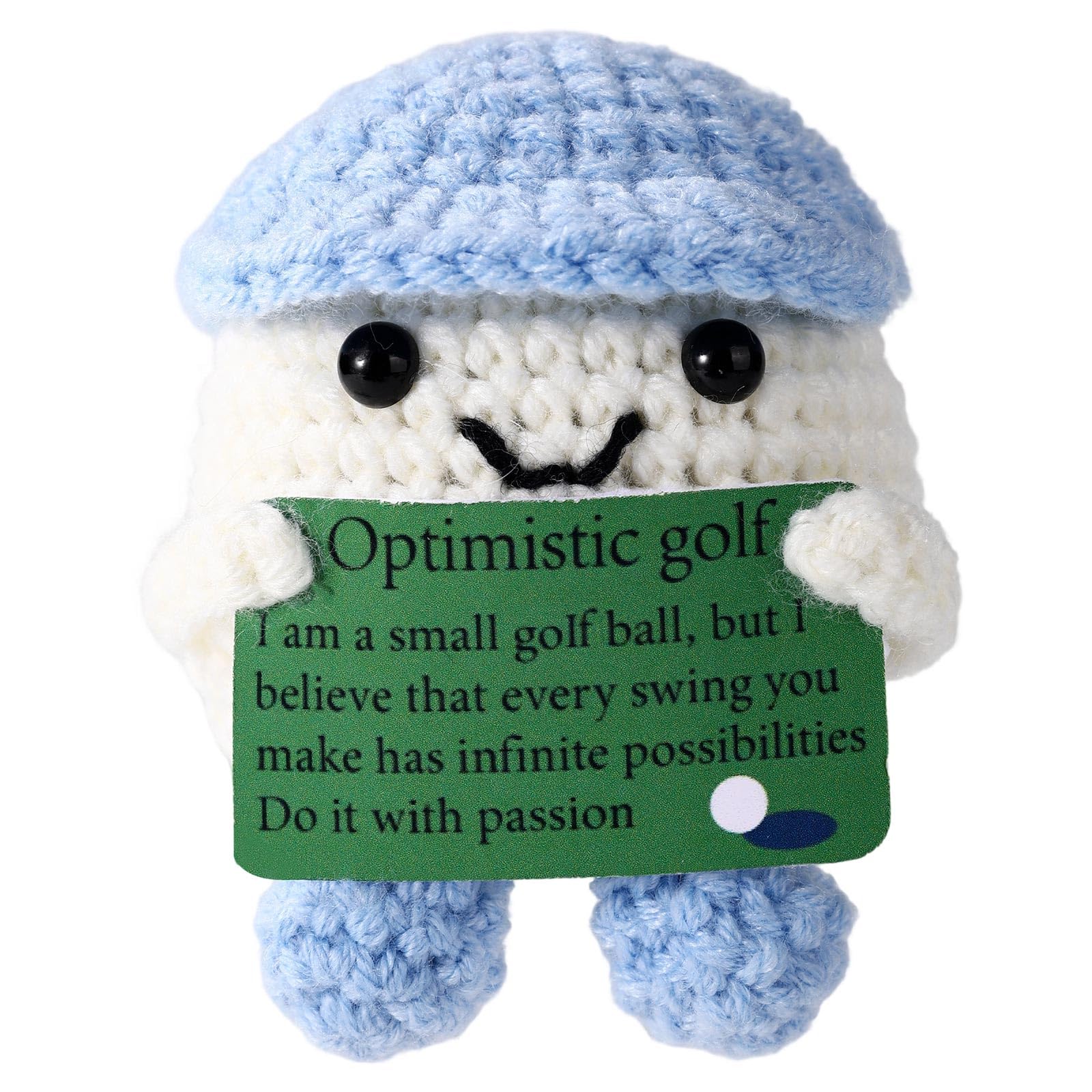 Crochet Golf Ball Doll, Handmade Funny Stuff Positive Knitted Emotional Plush Inspirational Support Doll Cute Mini Motivational Crochet Golf with Encouragement Card for Golfers Gift Table Decoration