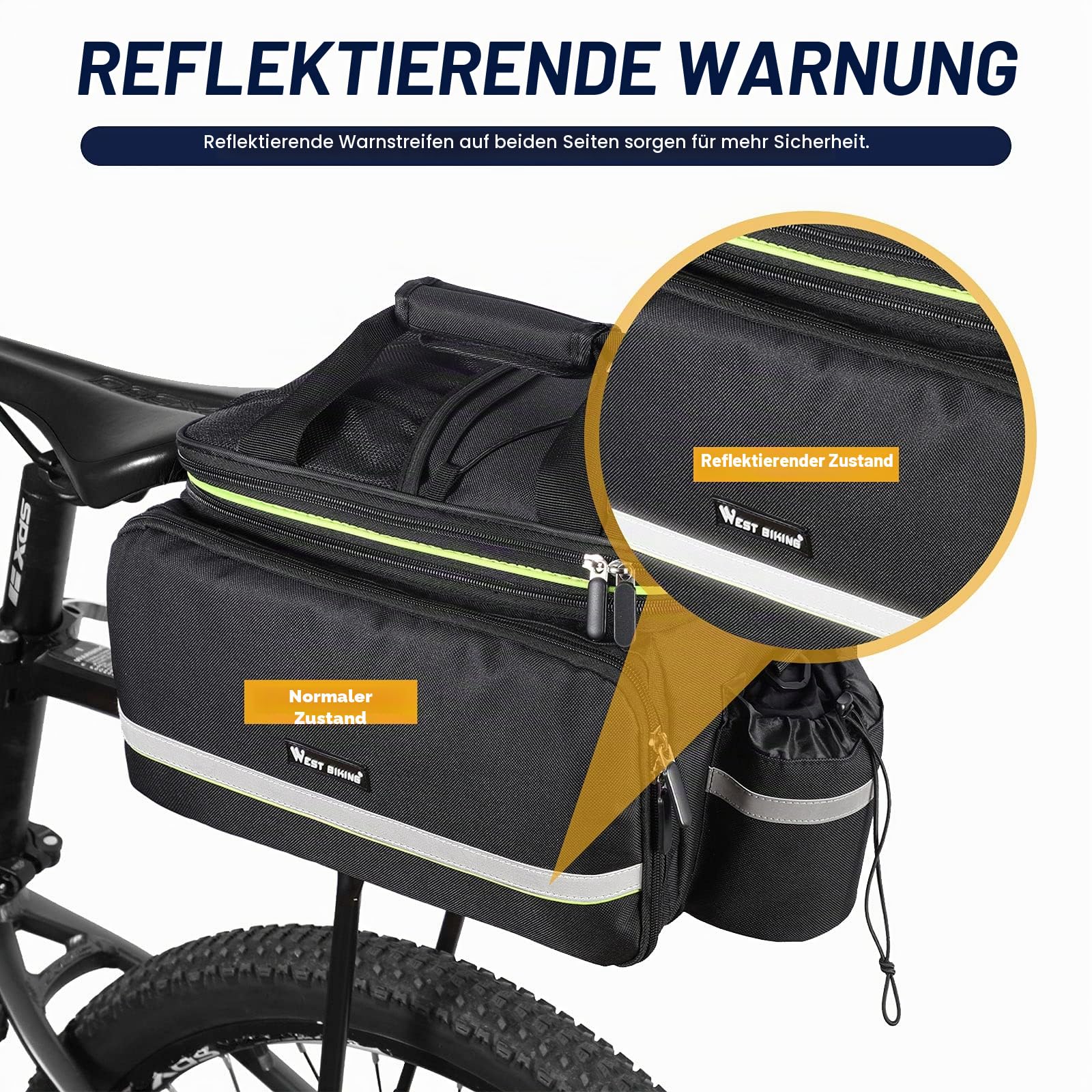 UBORSE 3in1 Fahrradtasche für Gepäckträger 35L Wasserdicht Fahrrad Gepäckträgertasche Reflektierend Hinter Gepäcktasche Skalierbare Fahrrad-Rücksitztasche mit Flaschentasche (schwarz)